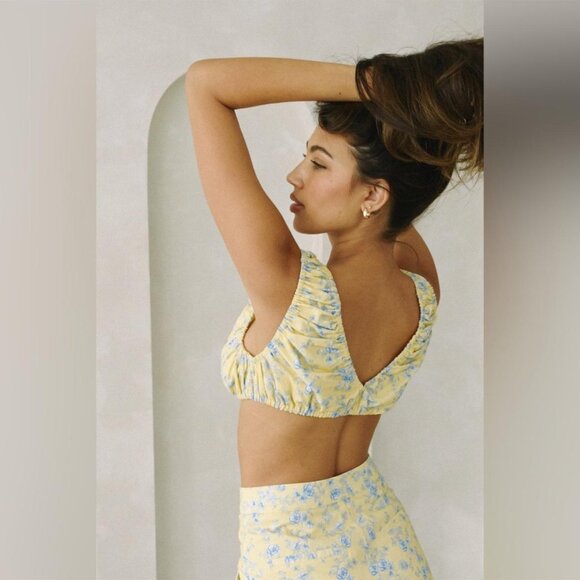 yllw the label Rye Ruched Bra Top & Harmony Linen Skirt in Butter Toile - Picture 5 of 9